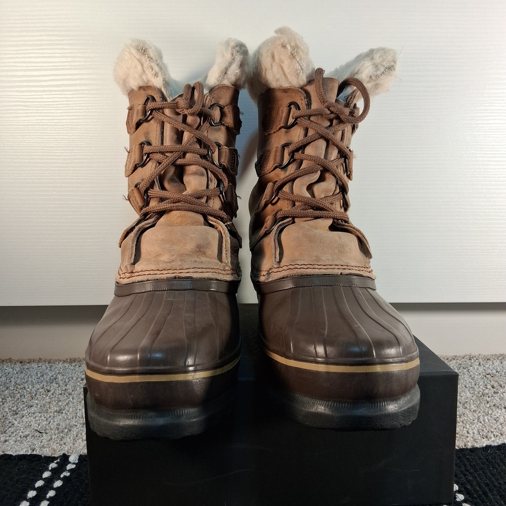 Vintage Sorel Alpine Men's Leather Winter Boots Wool Shearling Lining Size 9